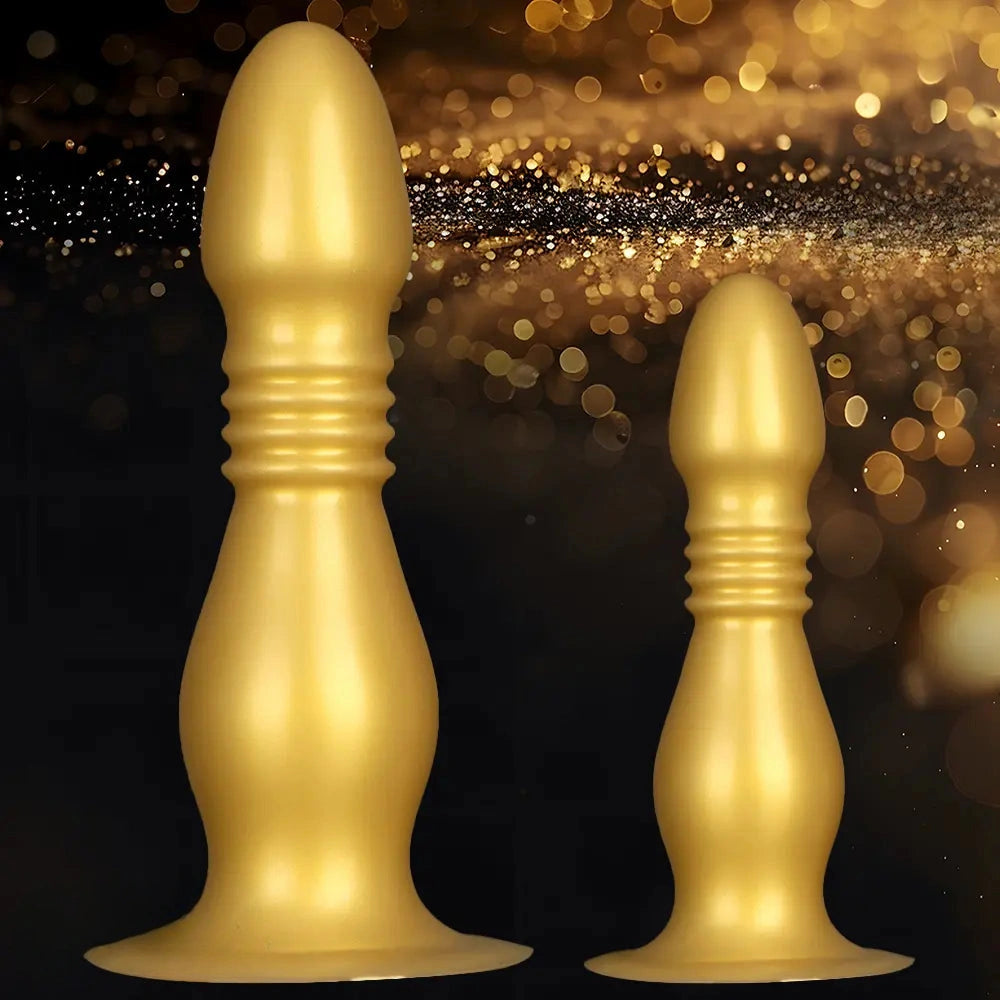 8.66in 12.2in Large Head Anal Dilation Golden Silicone Soft Anal Plug Dildo