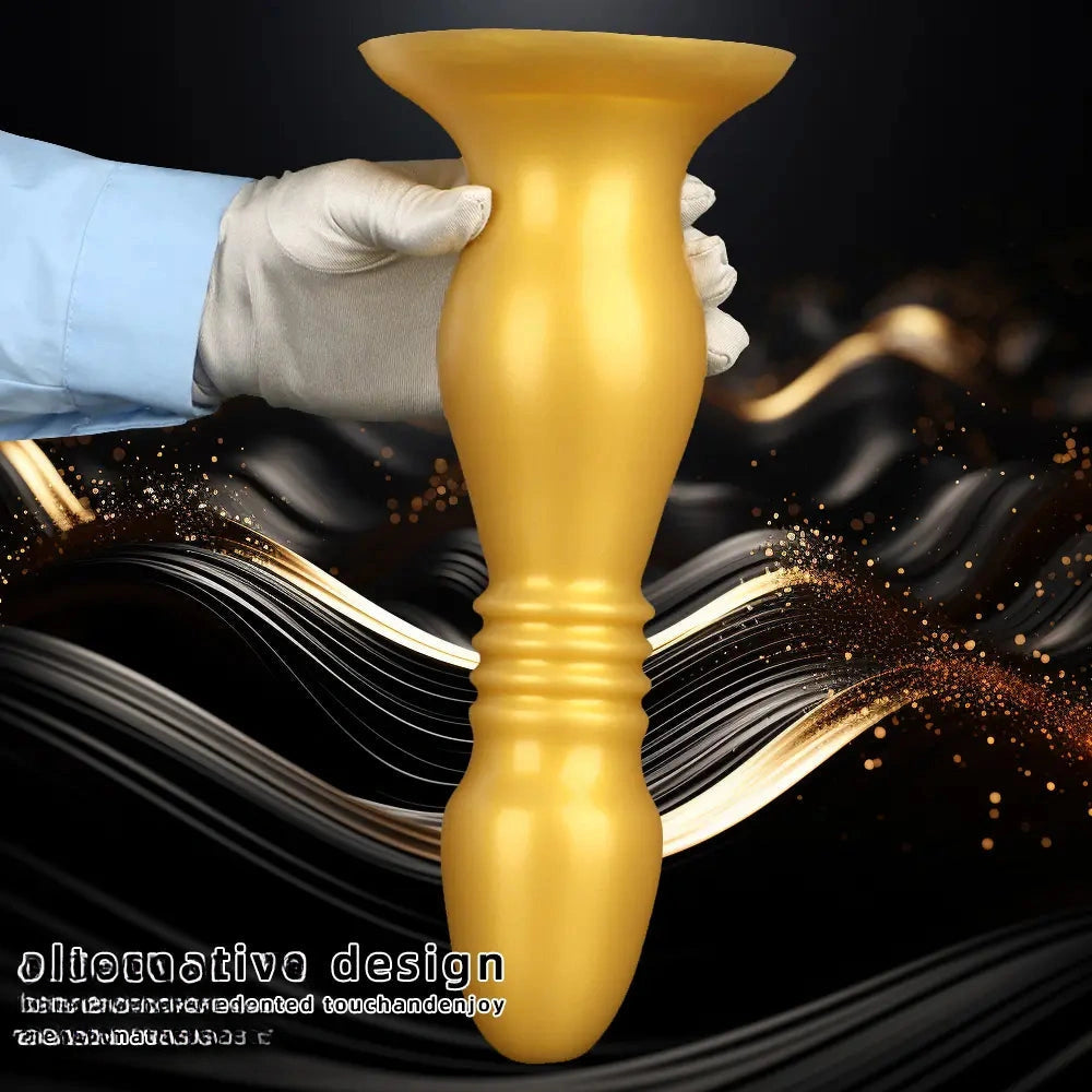 8.66in 12.2in Large Head Anal Dilation Golden Silicone Soft Anal Plug Dildo
