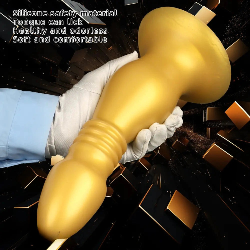 8.66in 12.2in Large Head Anal Dilation Golden Silicone Soft Anal Plug Dildo