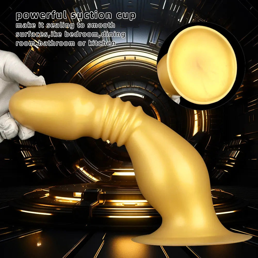 8.66in 12.2in Large Head Anal Dilation Golden Silicone Soft Anal Plug Dildo
