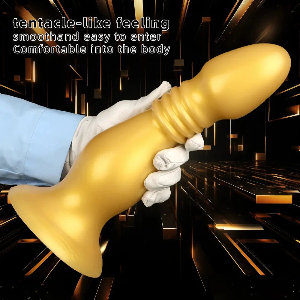 8.66in 12.2in Large Head Anal Dilation Golden Silicone Soft Anal Plug Dildo