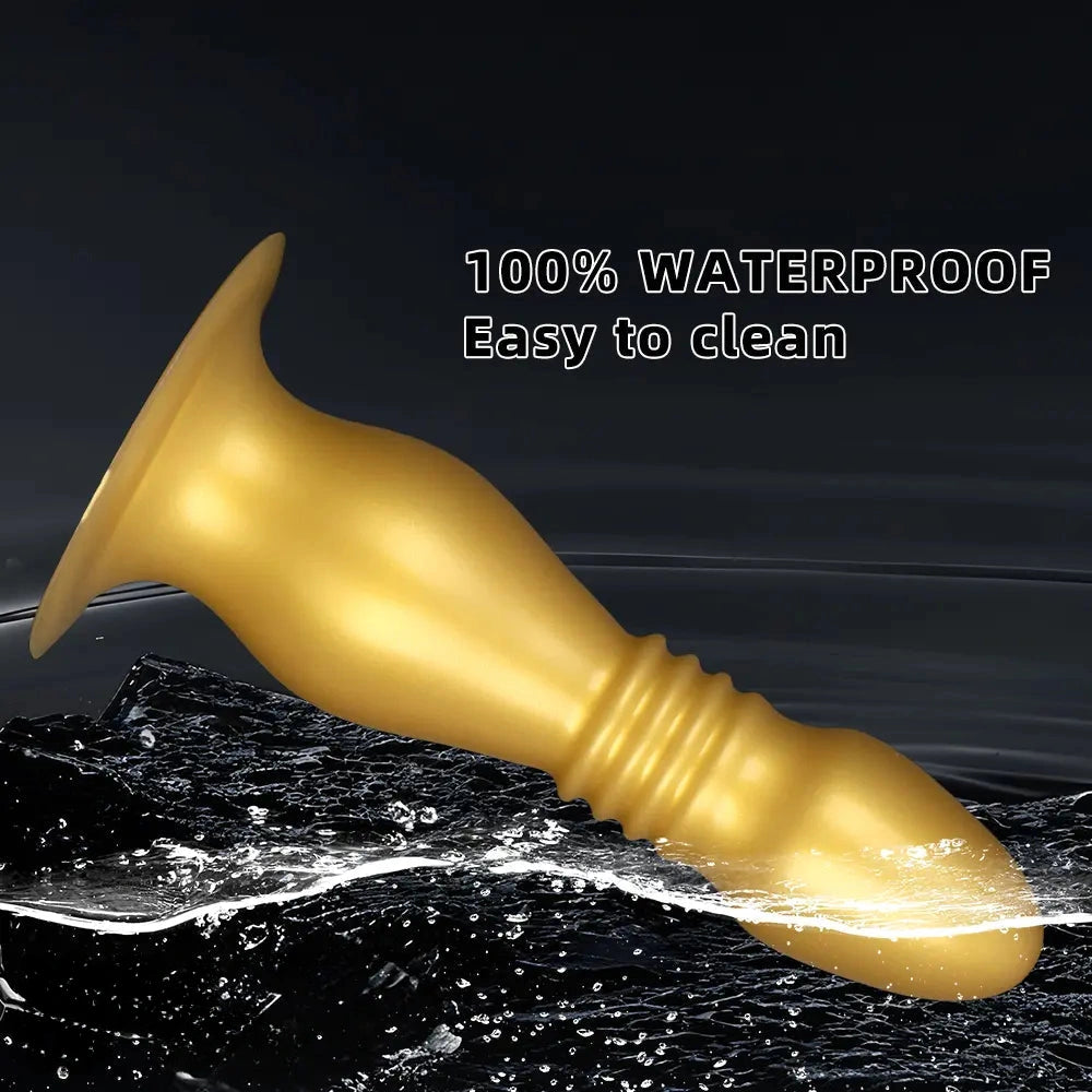 8.66in 12.2in Large Head Anal Dilation Golden Silicone Soft Anal Plug Dildo