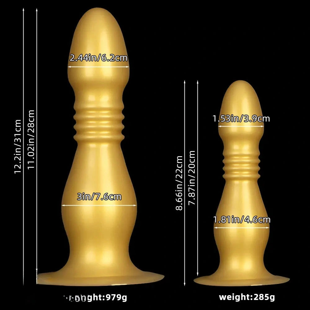 8.66in 12.2in Large Head Anal Dilation Golden Silicone Soft Anal Plug Dildo