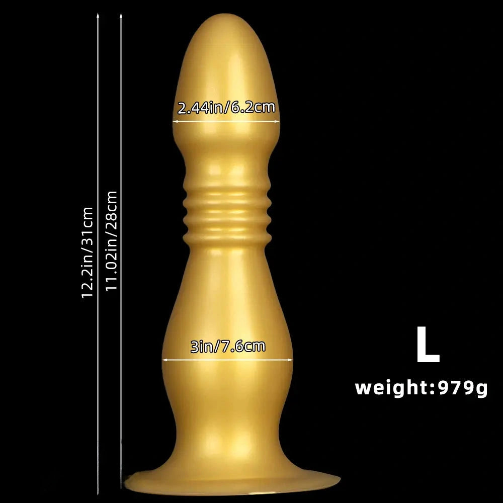 8.66in 12.2in Large Head Anal Dilation Golden Silicone Soft Anal Plug Dildo