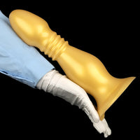 8.66in 12.2in Large Head Anal Dilation Golden Silicone Soft Anal Plug Dildo