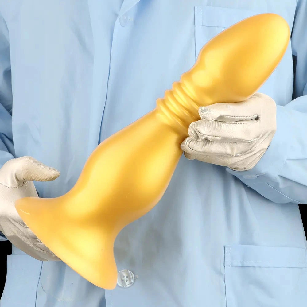 8.66in 12.2in Large Head Anal Dilation Golden Silicone Soft Anal Plug Dildo