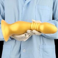 8.66in 12.2in Large Head Anal Dilation Golden Silicone Soft Anal Plug Dildo