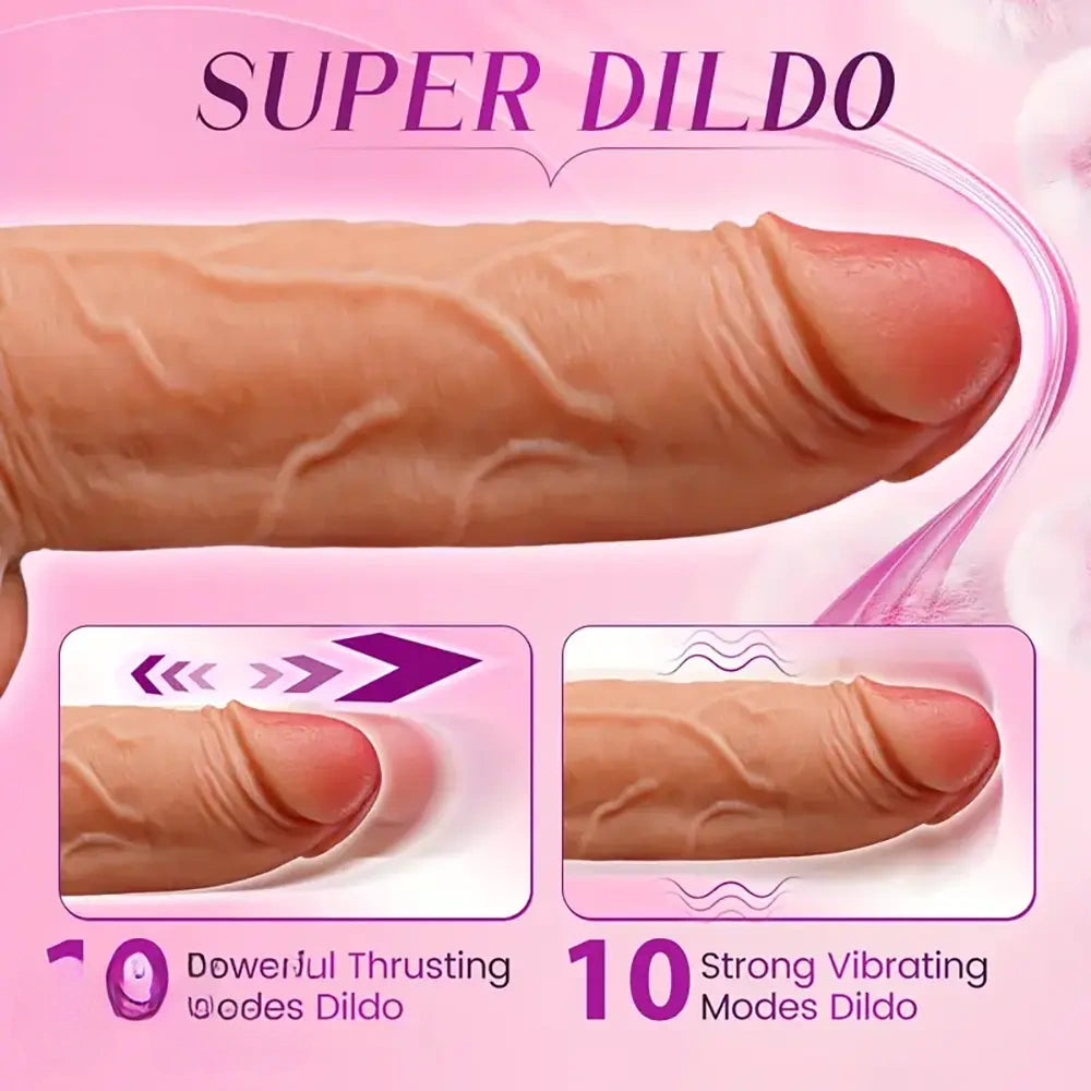 8.66in 4in1 Rotation Friction Heating Vibrating Thrusting Soft Silicone Dildo