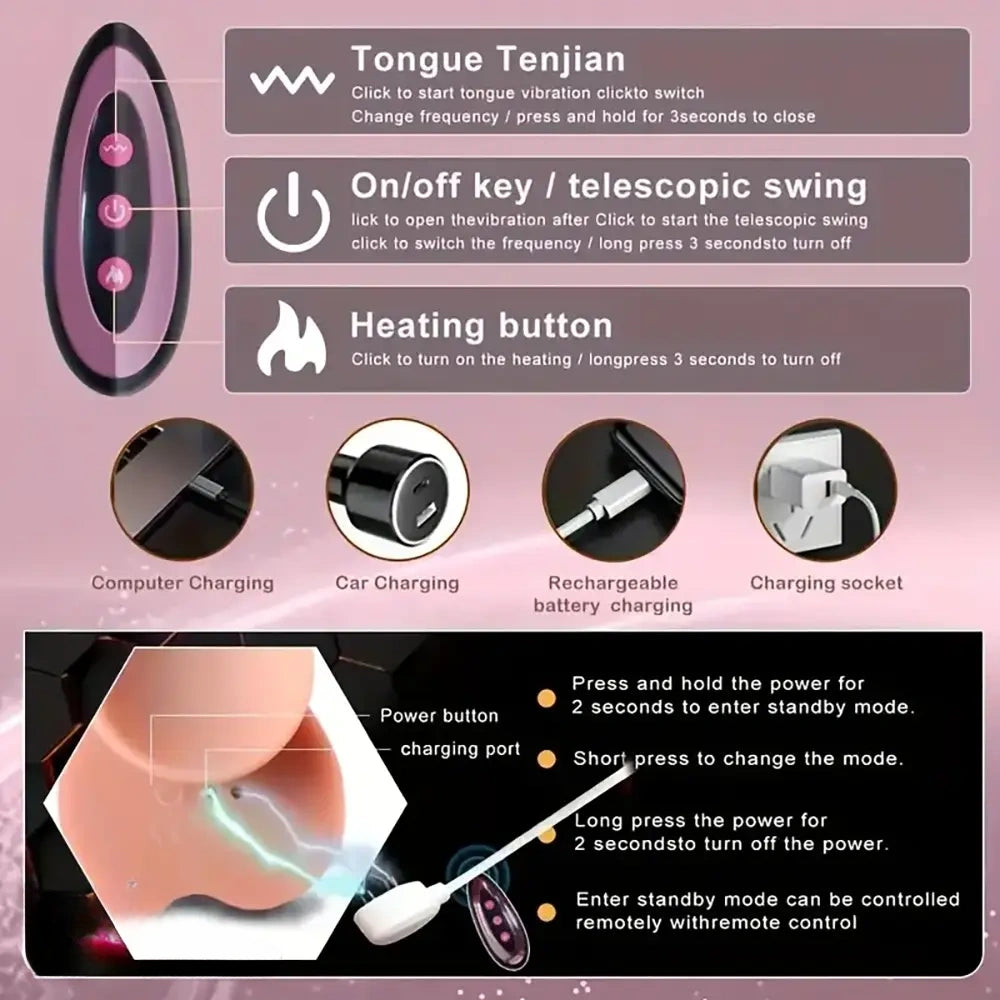 8.66in 4in1 Thrusting Rotation Heating Vibrating Silicone Automatic Dildo