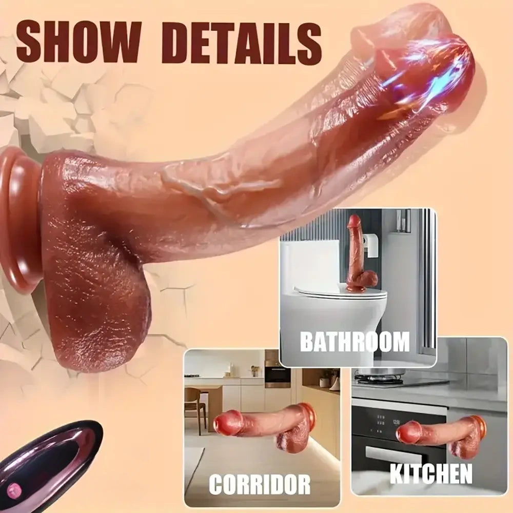 8.66in 4in1 Vibrating Heating Thrusting Rotation Lifelike Big Real Dildo