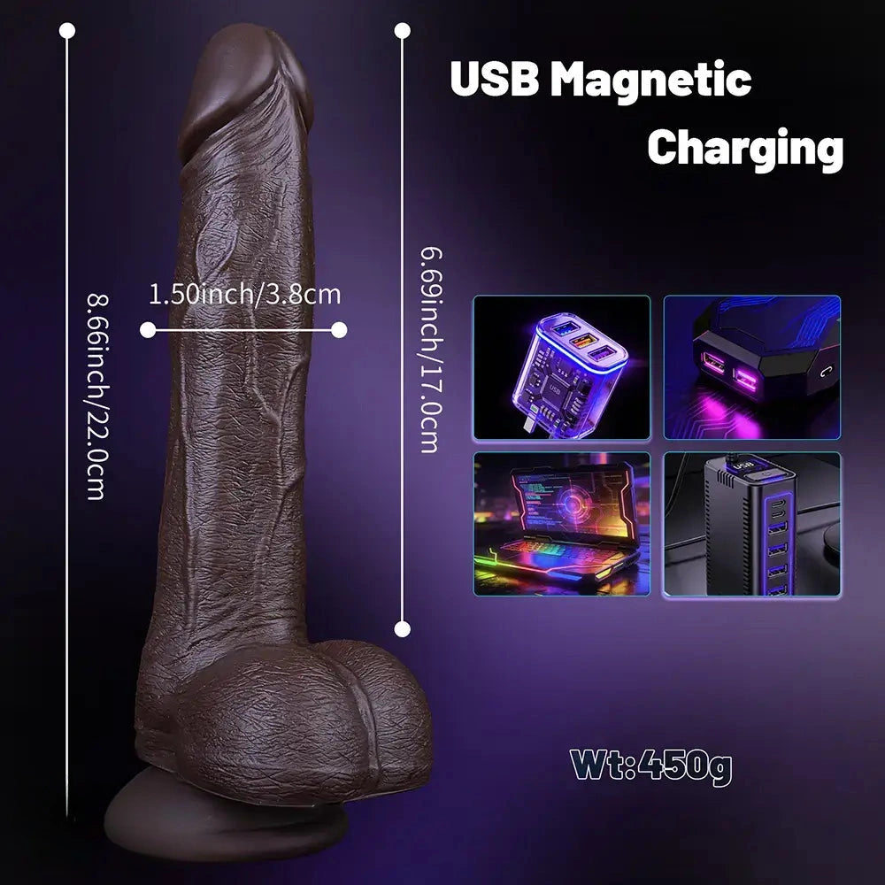 8.66in 7*10 Thrusting Vibrating Modes Automatic Heating Cock Anal Dildo