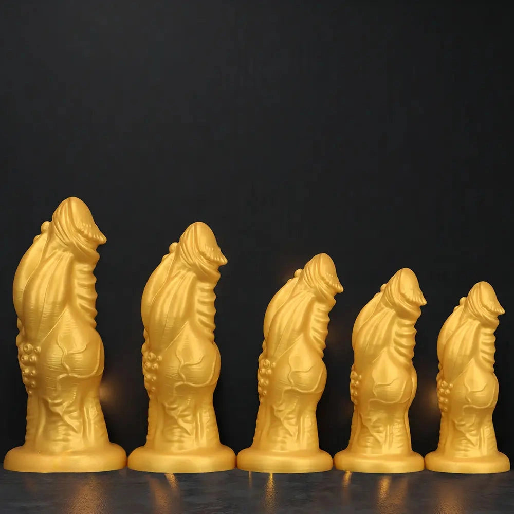 8.66in 9.06in 9.84in 11.42in 12.4in Golden Silicone Fantasy Soft Dildo