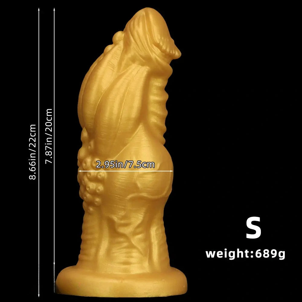 8.66in 9.06in 9.84in 11.42in 12.4in Golden Silicone Fantasy Soft Dildo