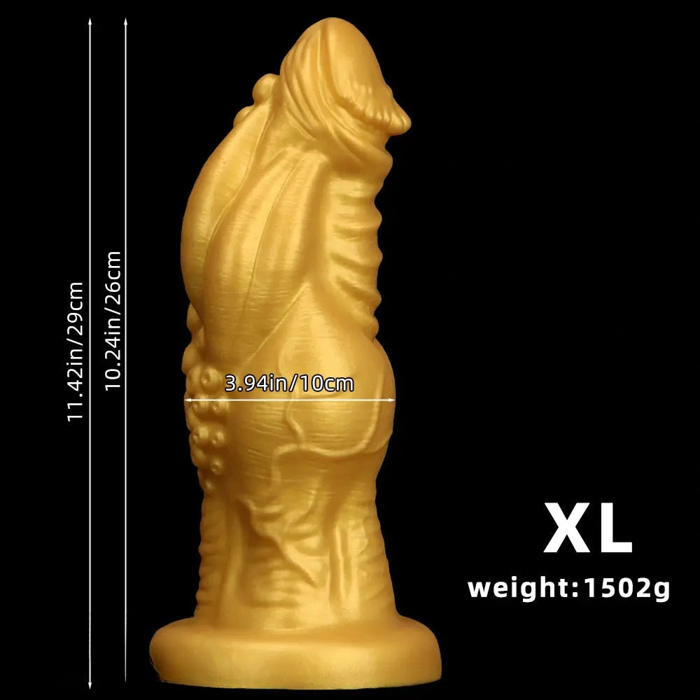 8.66in 9.06in 9.84in 11.42in 12.4in Golden Silicone Fantasy Soft Dildo
