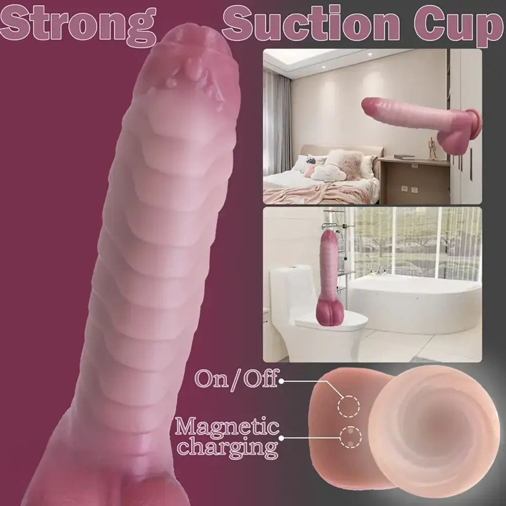 8.66in Alien Caterpillar Monster Dildo Vibrator Thrusting Soft Sex Toy