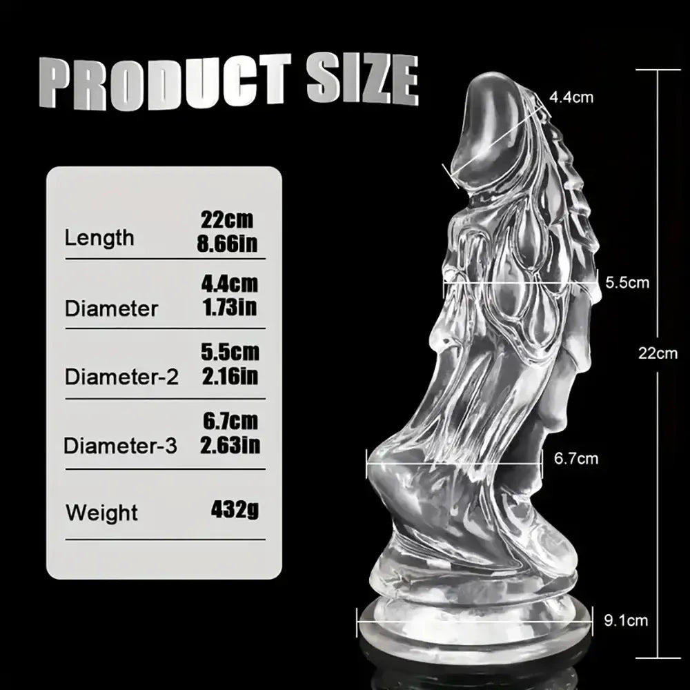 8.66in Clear Huge Spiked Monster Fantasy Dildo For Women Love Sex Toy