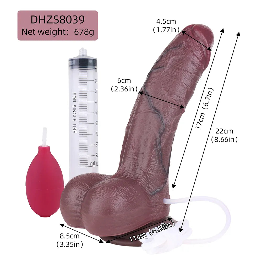 8.66in Cock Masturbator Erotic Dual Density Silicone Ejaculating Dildo
