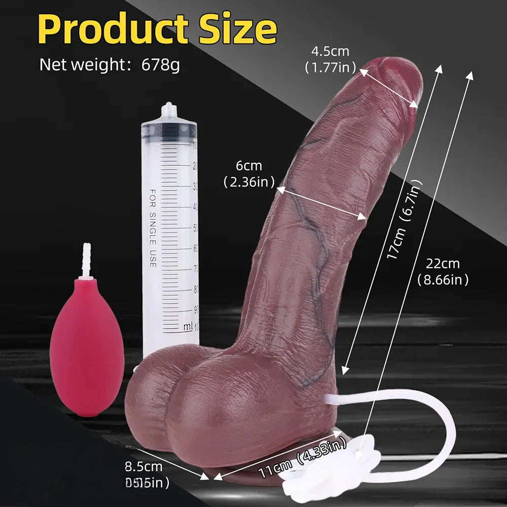 8.66in Cock Masturbator Erotic Dual Density Silicone Ejaculating Dildo