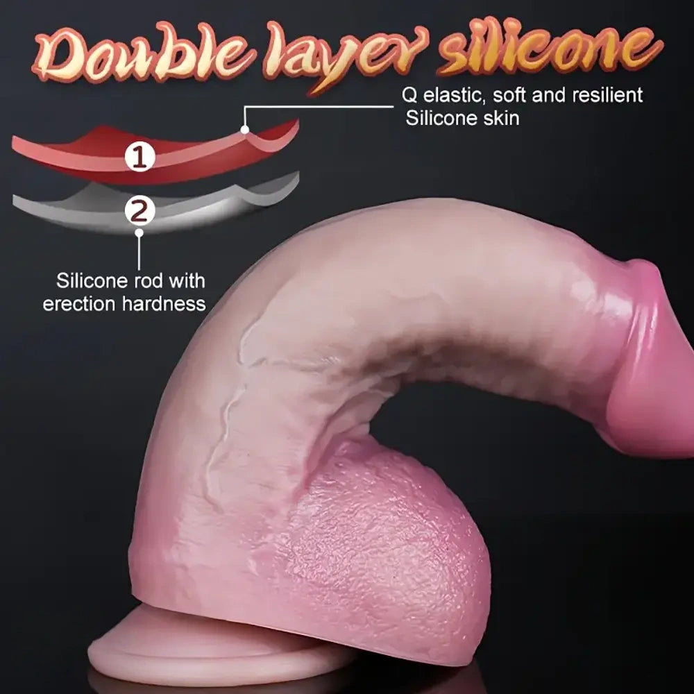 8.66in Curved Upwards Silicone Double Layer Soft Lifelike Big Dildo