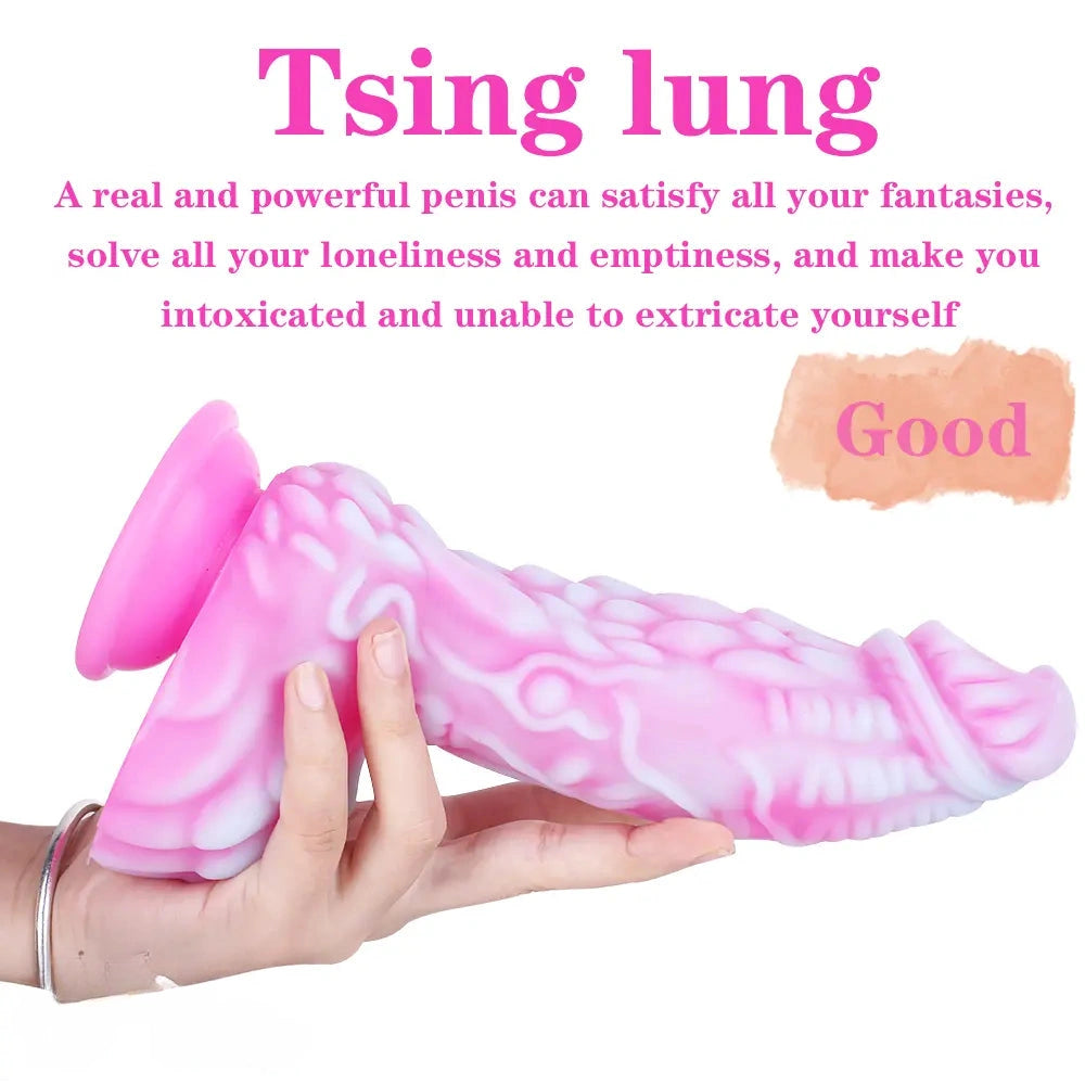 8.66in Dragon Monster Liquid Silicone Soft Big Dildo For Adult Pleasure