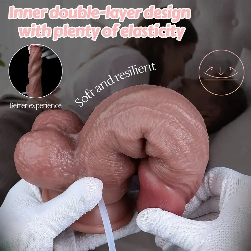 8.66in Dual Layer Silicone Strap on Ejaculating Dildo For Intimate Moment
