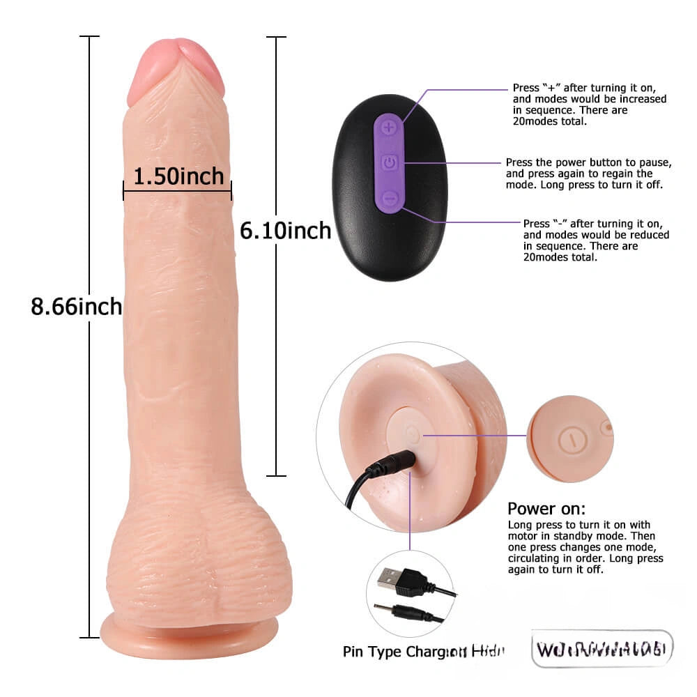 8.66in Real Feeling 20 Powerful Pulsating Vibrating Modes Dildo