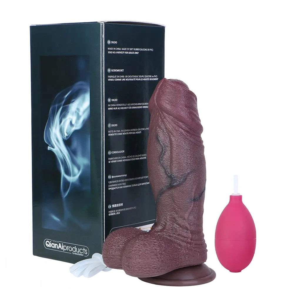 8.66in Real Veins Uncut Big Cock Dual Density Silicone Ejaculating Dildo