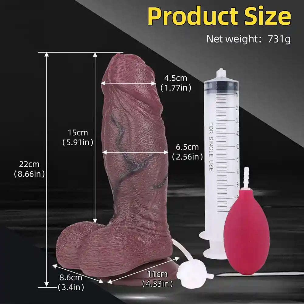 8.66in Real Veins Uncut Big Cock Dual Density Silicone Ejaculating Dildo