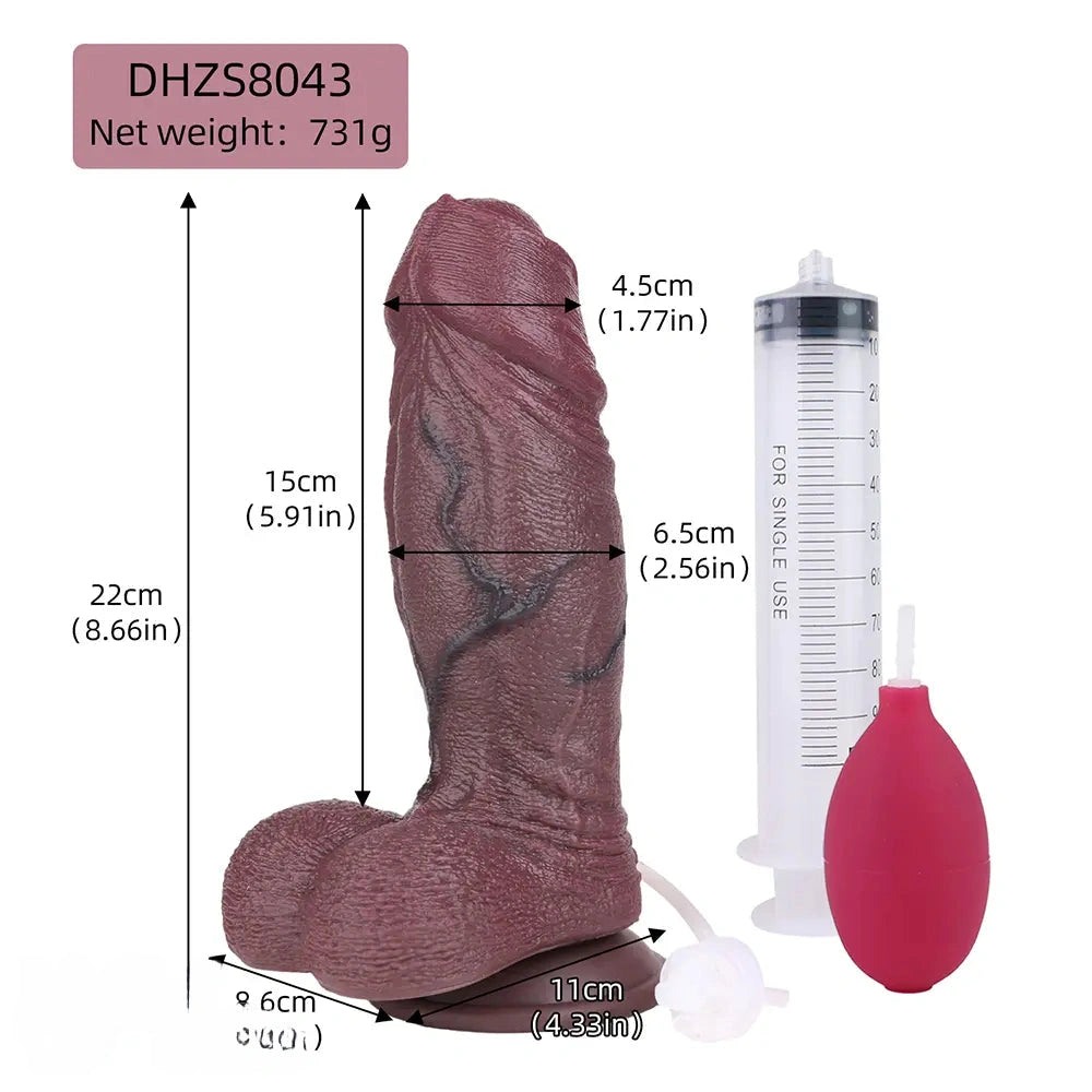 8.66in Real Veins Uncut Big Cock Dual Density Silicone Ejaculating Dildo