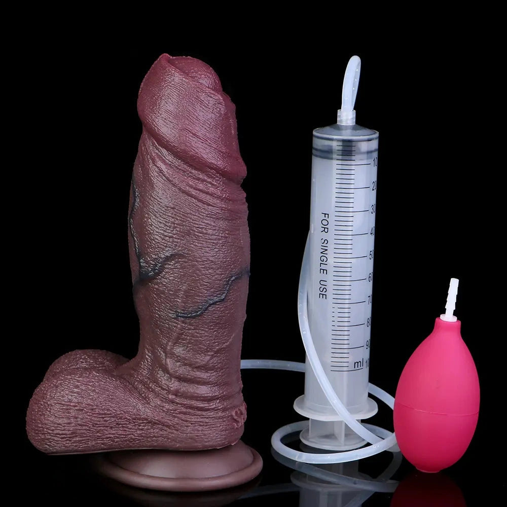 8.66in Real Veins Uncut Big Cock Dual Density Silicone Ejaculating Dildo