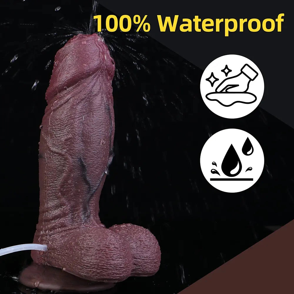 8.66in Real Veins Uncut Big Cock Dual Density Silicone Ejaculating Dildo