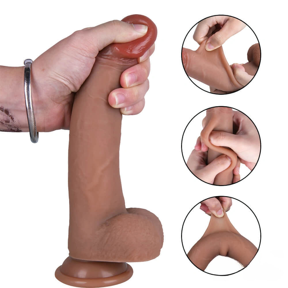 8.66in Realistic Dildo With Sliding Foreskin For G Spot Clit Stimualtion