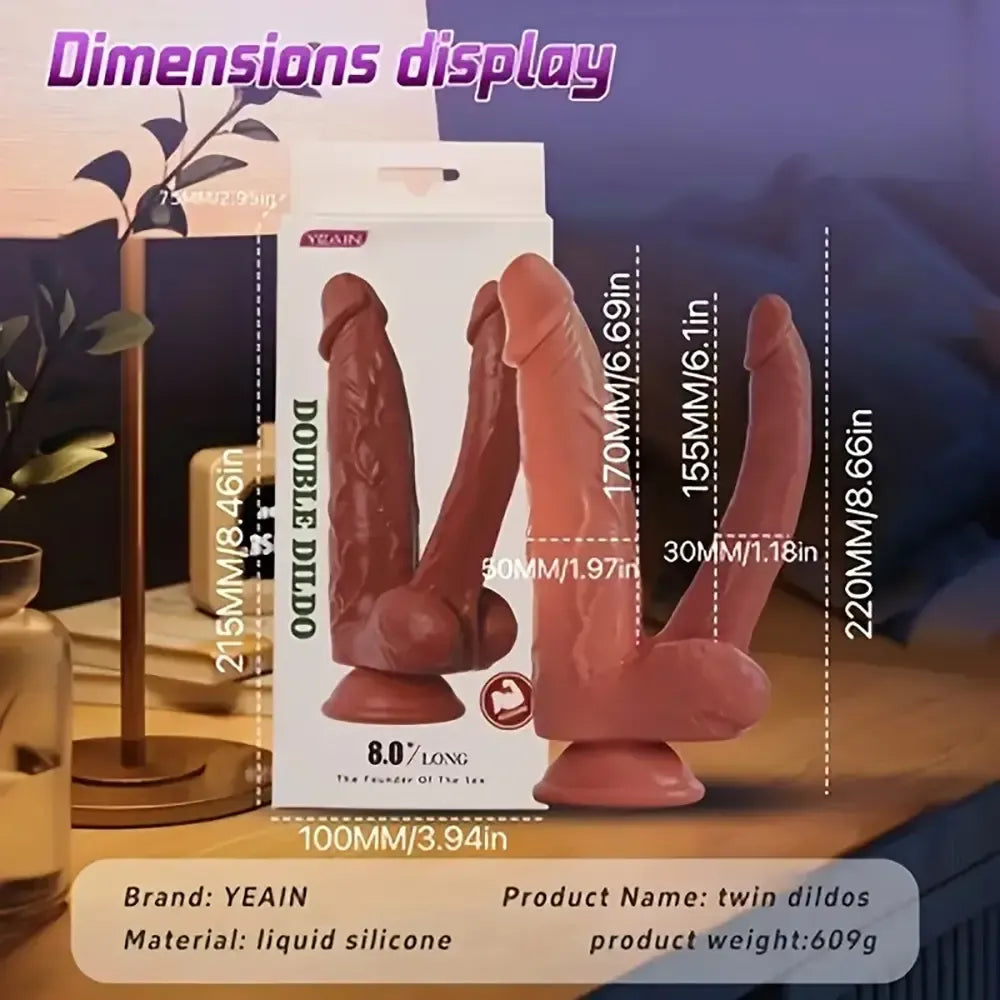 8.66in Realistic Double-Headed Flexible Silicone Soft Big Women Dildo