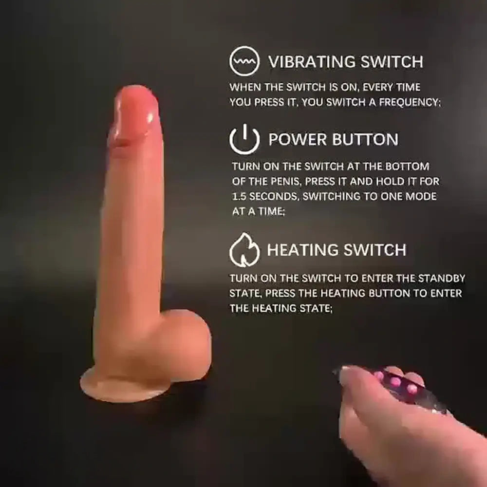 8.66in Realistic Remote Control Soft Silicone Big Vibrating Heating Dildo
