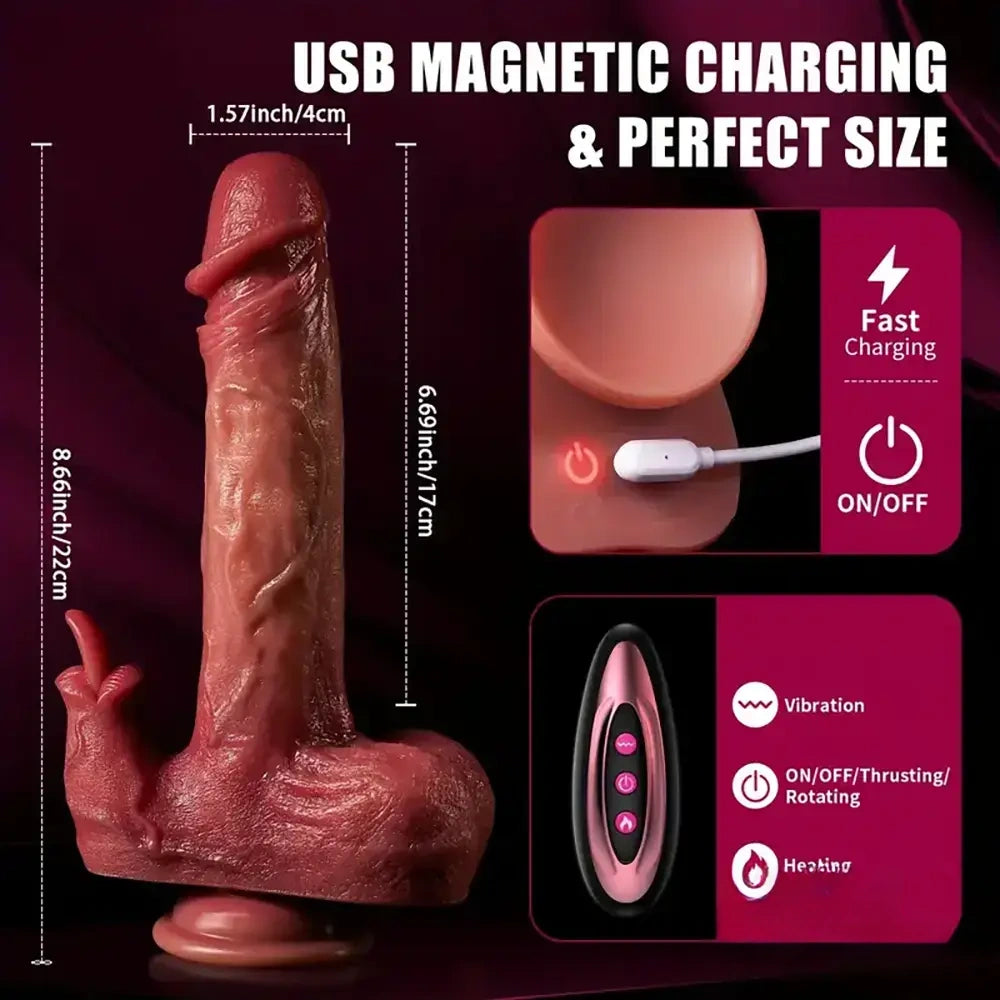 8.66in Realistic Thrusting Licking Heating Vibrator Dildo For Anal Clit