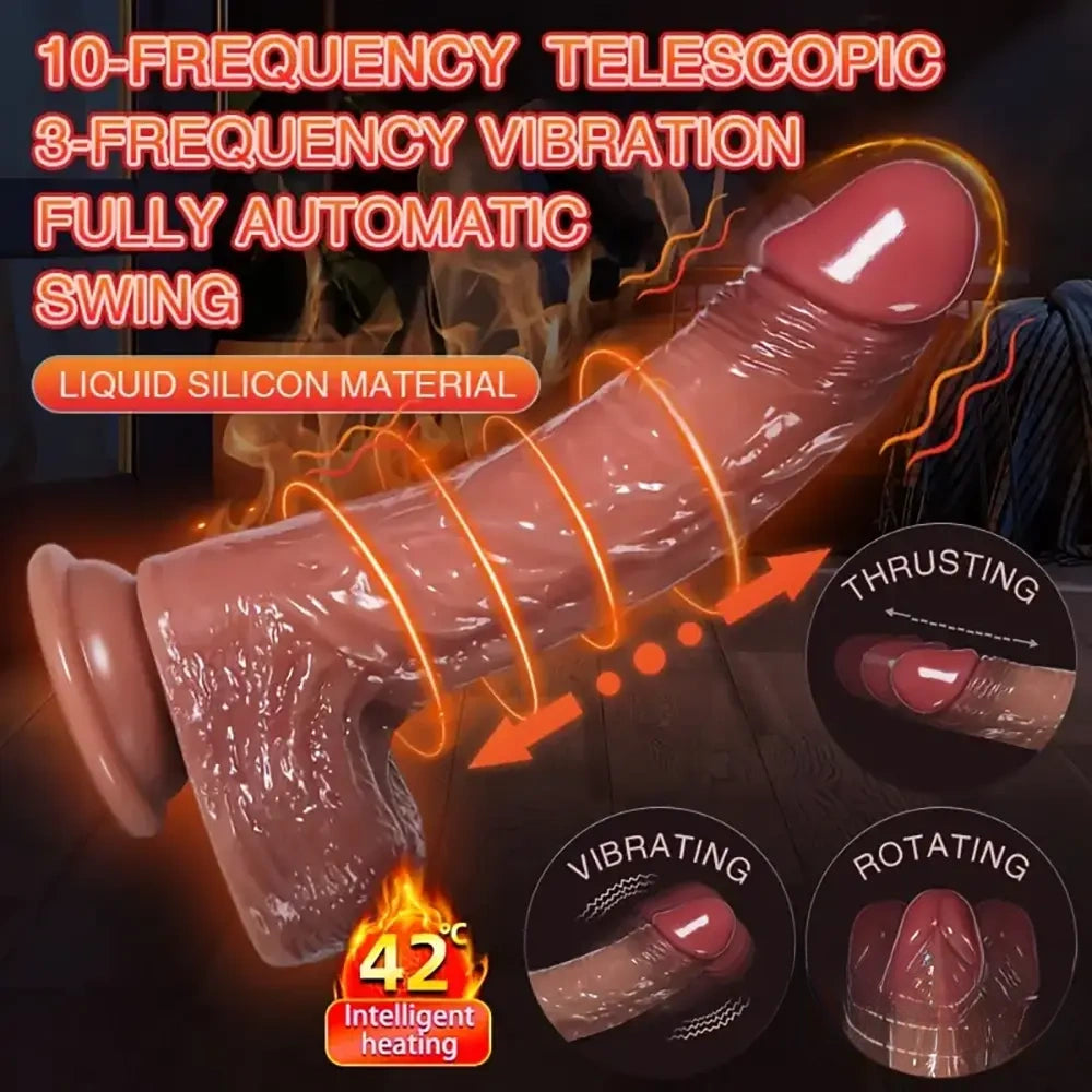 8.66in Silicone 4in1 Heating Thrusting Vibrating Rotation Sex Dildo