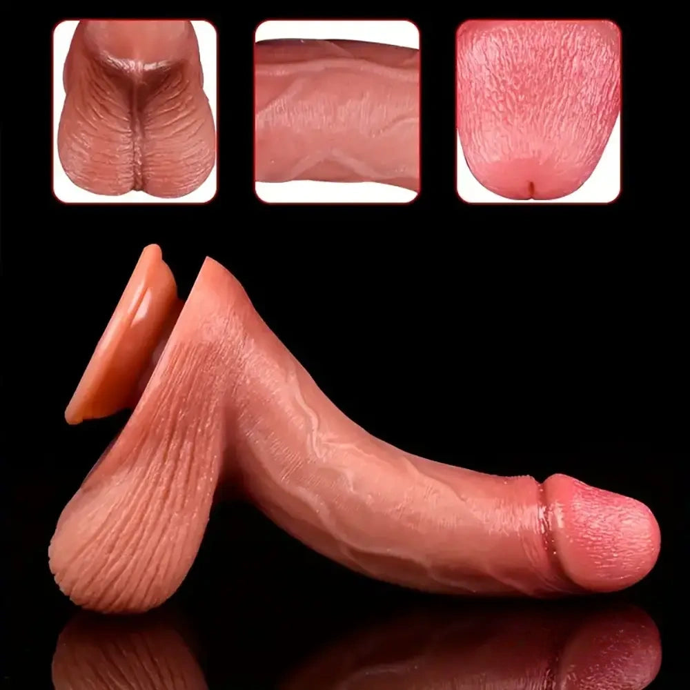 8.66in Soft Real Big Silicone Curved G Spot Dildo For Hands Free Play