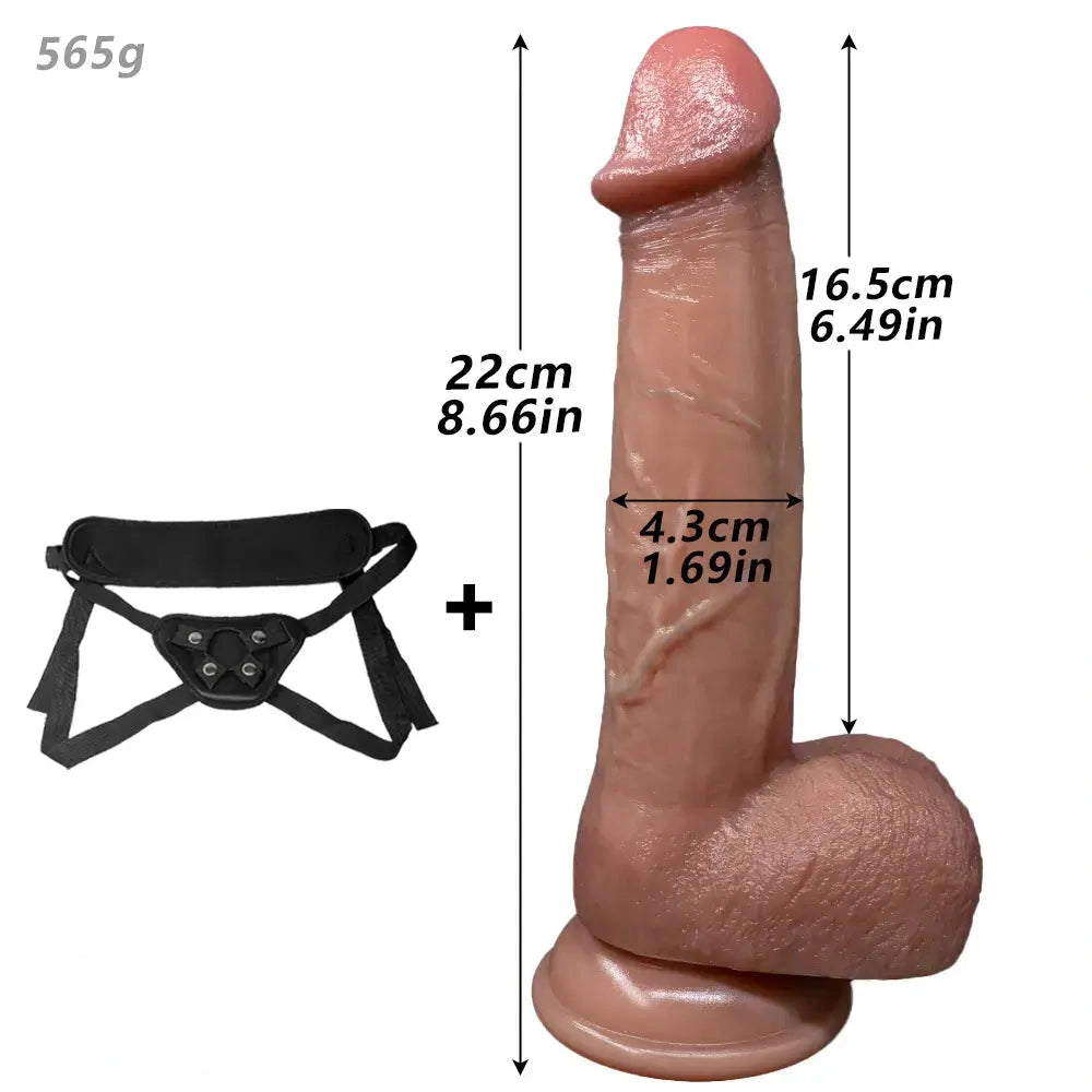 8.66in Strap on Silicone Soft Real Dildo Wearable Female Masturbator