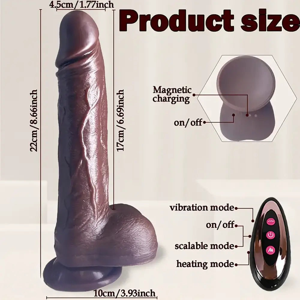 8.66in Telescopic Vibrating Heating Rotation Realistic Soft Dildo