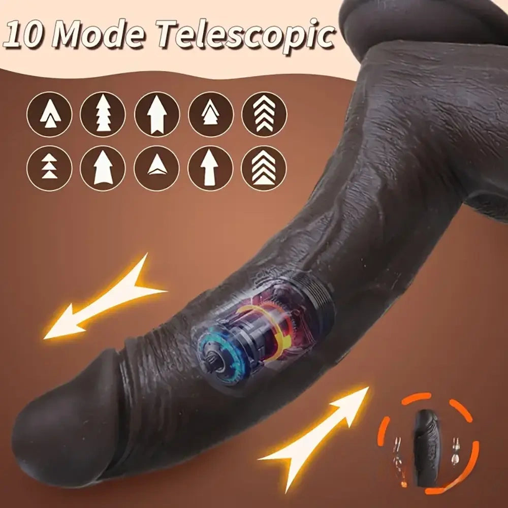 8.66in Usb Powered 10 Vibrating 9 Thrusting Remote Silicone Ebony Dildo