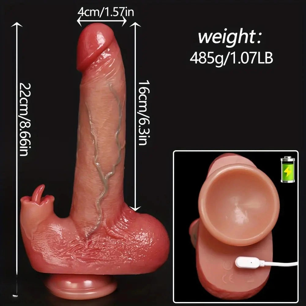 8.66in Vibrating Heating Thrusting Soft Silicone Automatic Dildo For Adults