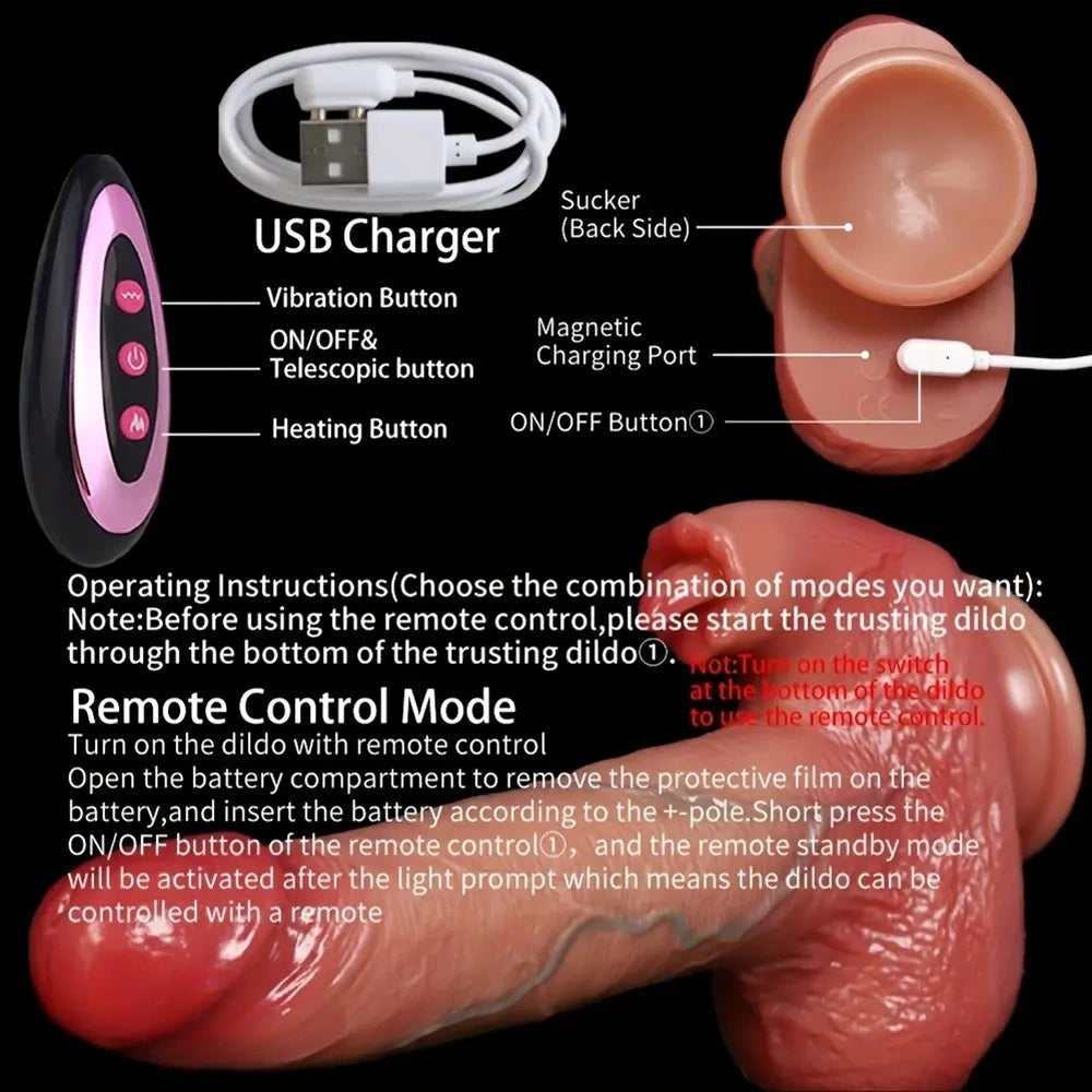 8.66in Vibrating Heating Thrusting Soft Silicone Automatic Dildo For Adults