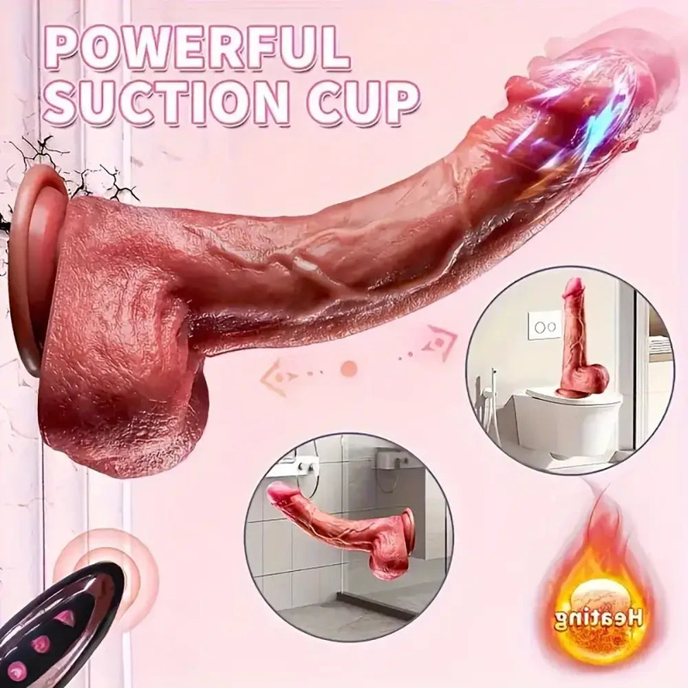 8.66in Vivid Thrusting Warming Silicone Soft Automatic Vibrating Dildo