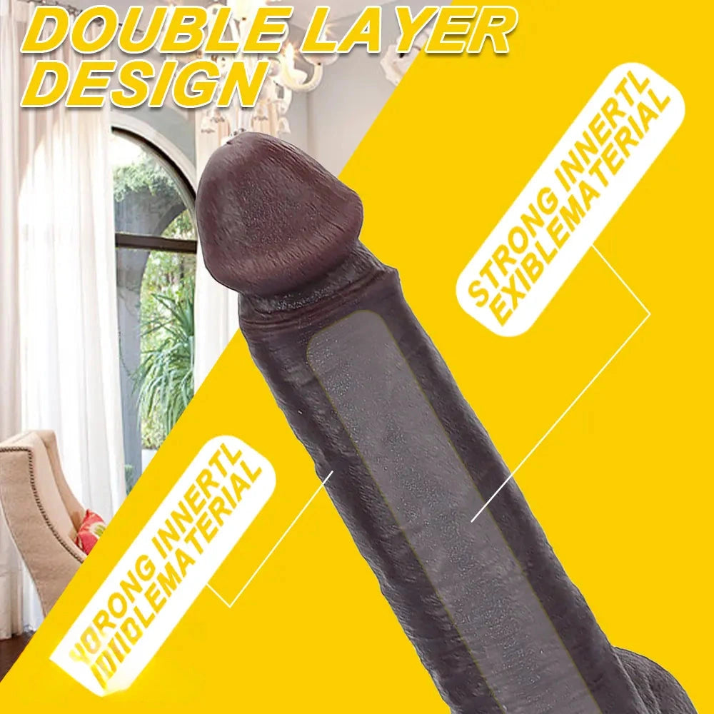 8.67in Double Layer Silicone Soft Big Dildo For Vaginal and Anal Masturbation