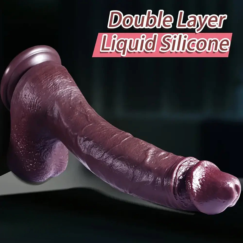 8.6in 10.2in Silicone Soft Ebony Big Dildo Flexible Masturbation Sex Toy