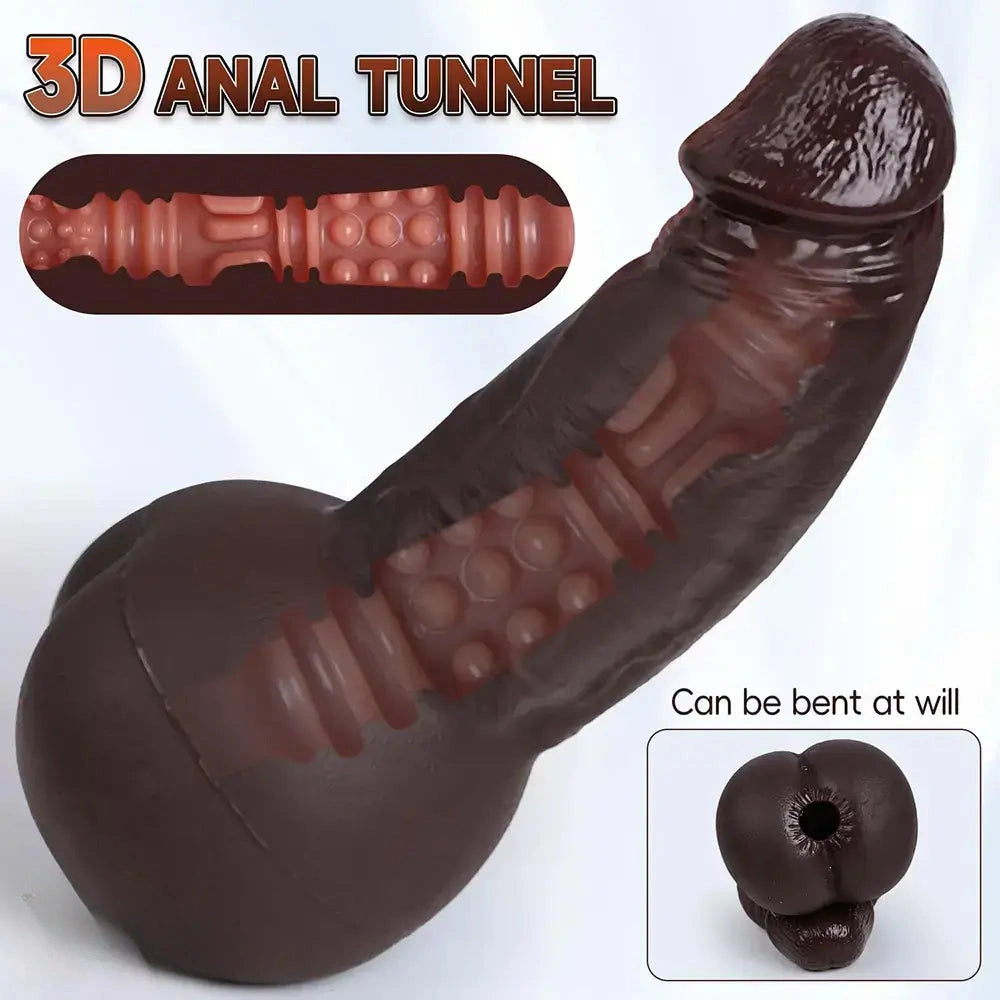 8.6in 3D Anal Tunnel Pocket Pussy Dildo With Anus Smooth Head Cock Toy