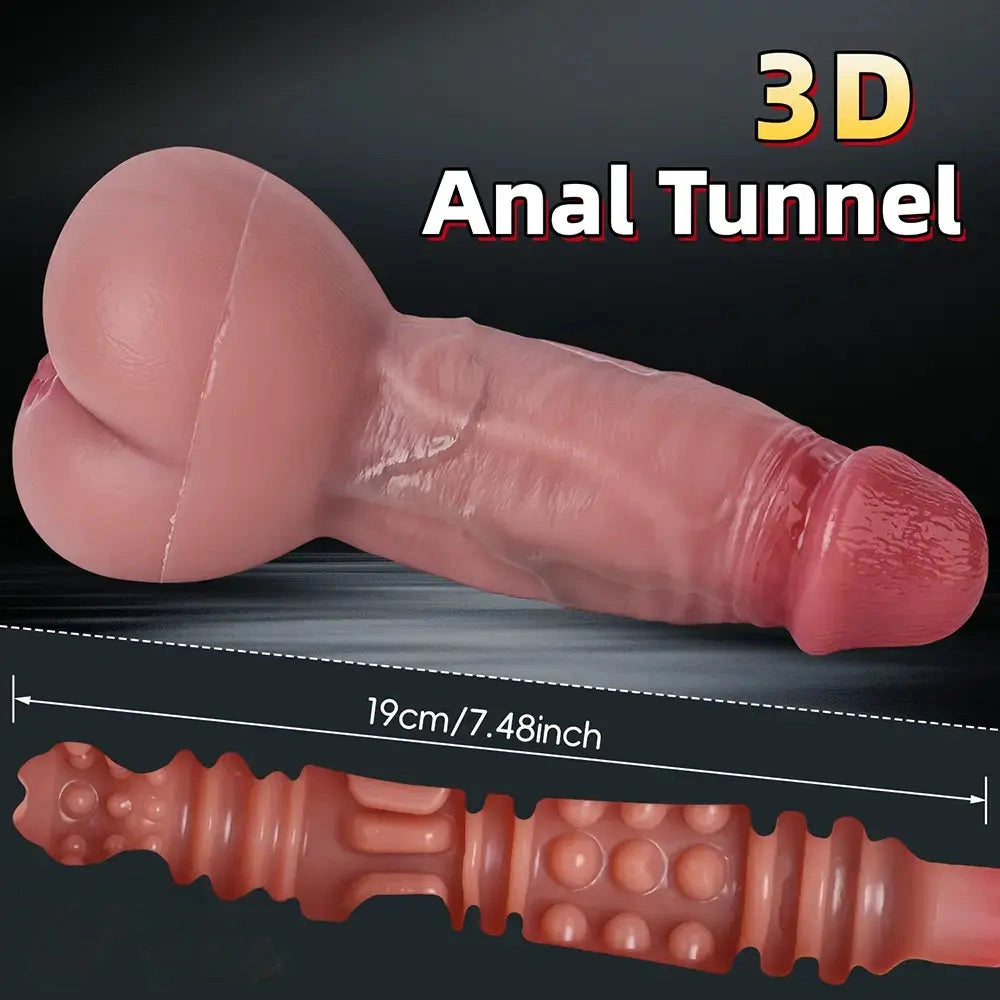 8.6in 3D Anal Tunnel Pocket Pussy Dildo With Anus Smooth Head Cock Toy