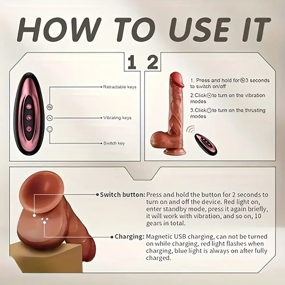 8.6in Remote Control Dildo With Electric Thrusting Heating Vibration