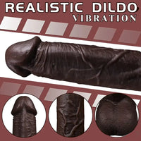 8.6in Soft Big Silicone Thrusting Vibrating Heating Remote Ebony Dildo