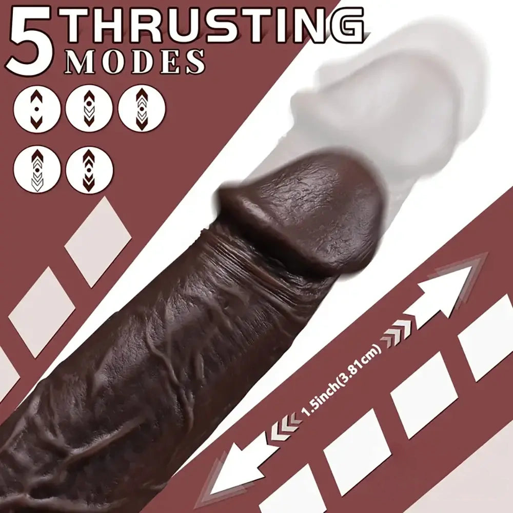 8.6in Soft Big Silicone Thrusting Vibrating Heating Remote Ebony Dildo